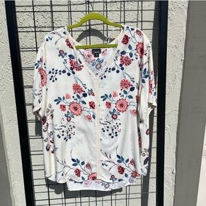 Simply Emma Floral Blouse - Cream with Red and Blue
